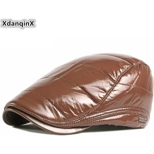 XdanqinX Unisex PU Leather Cap Elegant Womens Fashion Brand Beret 2019 New Winter Mens Warm Berets Thick Warm Retro Tongue Cap