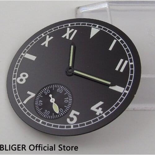 Classic 38.9MM Black Sterile Dial Roman Arabic Numerals Watch Dial+Luminous Pointer Fit For ETA 6498 Hand Winding Movement D80