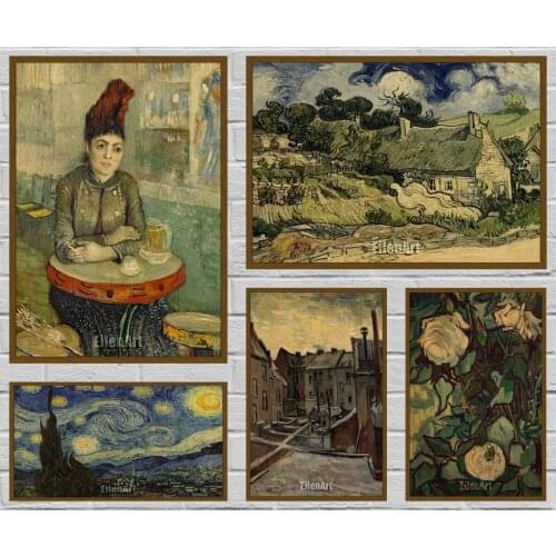 A Collection of Van Gogh Works Kraft Paper Print Painting Posters Wall Pictures Classic Art Bar Home Decor 42X30cm
