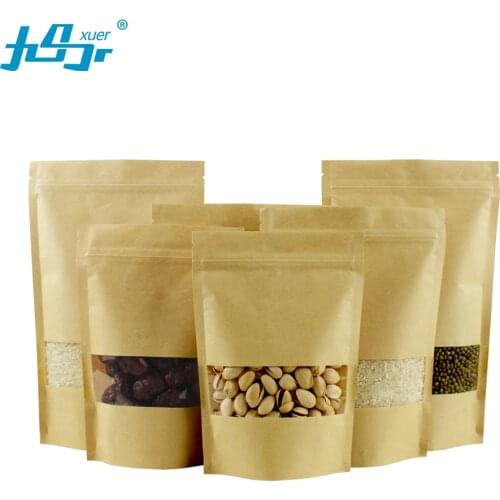 100pcs Brown Kraft paper with clear Window stand up food grade ZipLock bags ,Food zipper Bag Storage bag