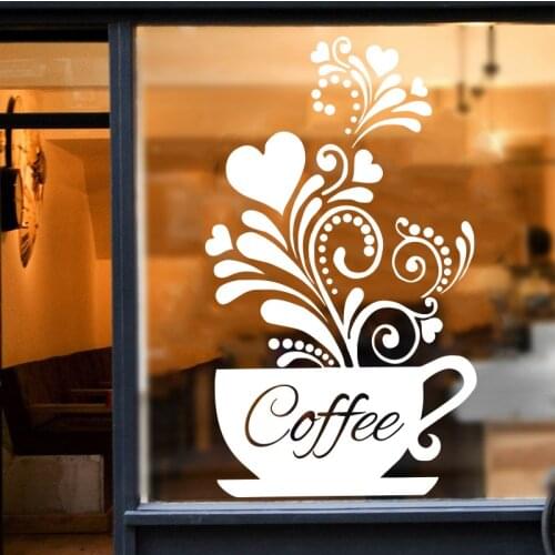 Creative Flower Vine Coffee Cup Wall Sticker for Cafe Restaurant Decoration Decals Wallpaper Hand Carved Kitchen Stickers