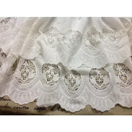 1Yard DIY Sewing Cotton Embroidery Lace Fabric, White Bilateral Cotton Fabric for Garment Free Shipping