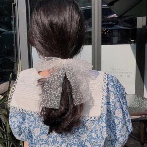 Lace Pearl Scrunchies Women Girls Hair Band Accessories Ornament Tie Bow Knot for Lady Hair Ring Rope Holder Headwear Headdress