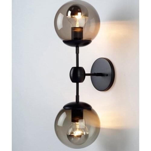 New Modern Modo Glass Globe Wall Sconce 2 / 3 Heads Wall Lamp Iron Metal Wall Light For Bedroom Restaurant Aisle Lights WL229