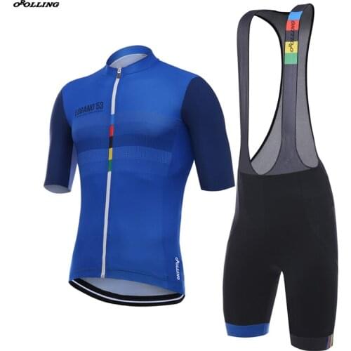 Multi New CLASSICAL Champion Team Colors Lines Blue Cycling Set Bib Customized Road Mountain Race OROLLING