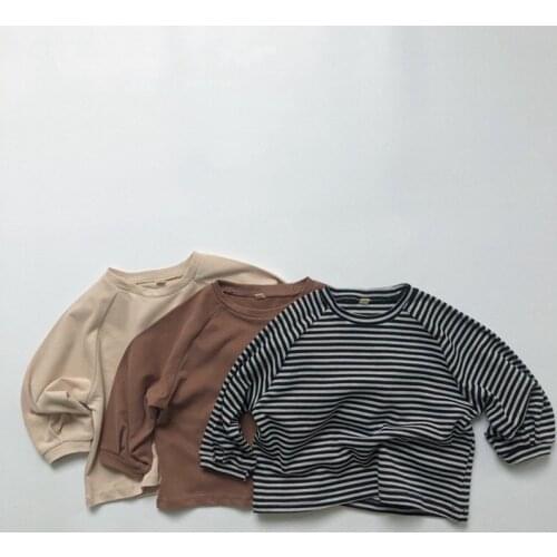 2021 Autumn New Korean Style Baby Boys Striped T-shirts Bat Sleeve Loose Soft Kids Tops Children Casual Tees