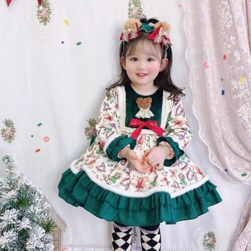 Winter New Girls Christmas Eid Dress Spanish Princess Dress Plus Velvet Lolita Dress Spring Festival New Years Day Clothes