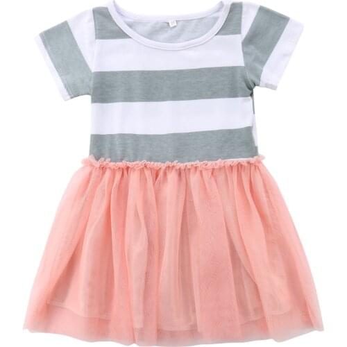 2-11Y Summer Lovely Pretty Toddler Baby Girls Dress Striped Lace Patchwork Knee-Length Tutu Dress Party Dress Girls Clothes