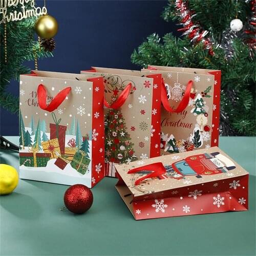 Christmas Gift Bag Snowflake Christmas Kraft Paper Bag Candy Snack Packaging Gift Bag Holiday Portable Paper Bag