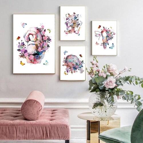 Watercolor fetus flower uterus placenta pregnancy anatomy medical poster art painting in uterus canvas prints obstetrician gift