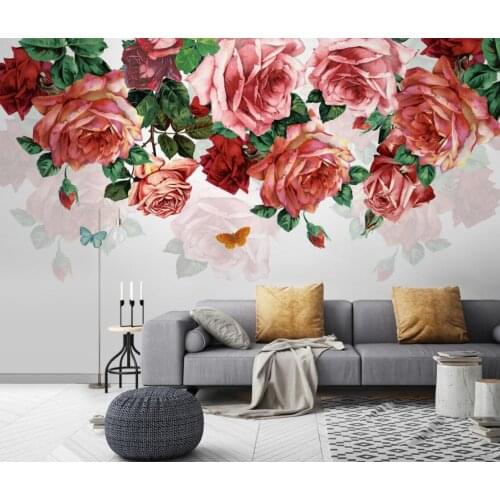 Custom wallpaper hand-painted retro rose TV background wall home decoration custom size living bedroom rose mural 3d wallpaper