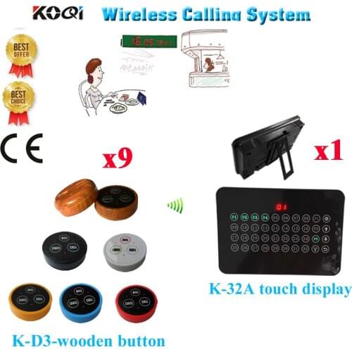 Restaurant Table Call System Display Receiver Can Show 32 Groups Number At The Same Time & 1 Key Bell(1 display+9 call button)