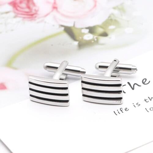 Zhijia simple business style square stripe cufflinks silver color high quality copper alloy mens cuff links gifts