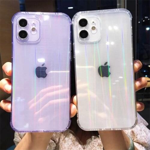 Transparent Laser Soild Color Phone Case For iPhone 11 12 Pro X XR XS Max 7 8 Plus SE2020 Lens Protect Shockproof Soft TPU Cover