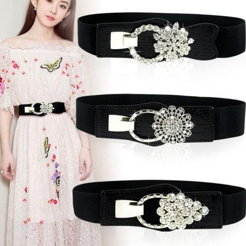 New Diamond Set Ladies Wide Waist Belt Fashion Elastic Belts Metal Hook Waist Belt Waistband Designer Luxury Belts for Women