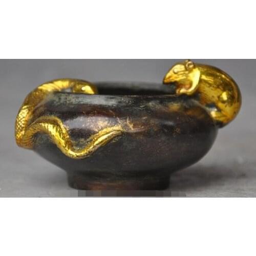 S00818 china bronze gilt zodiac Lovely animal mouse snake statue incense burner Censer (B0413)