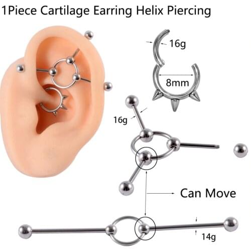 1Piece Industrial Barbell Ring Surgical Steel Can Move Cartilage Earring Helix Stud Piercing Jewelry Oreja Ring 1 1/2 Inch 38mm