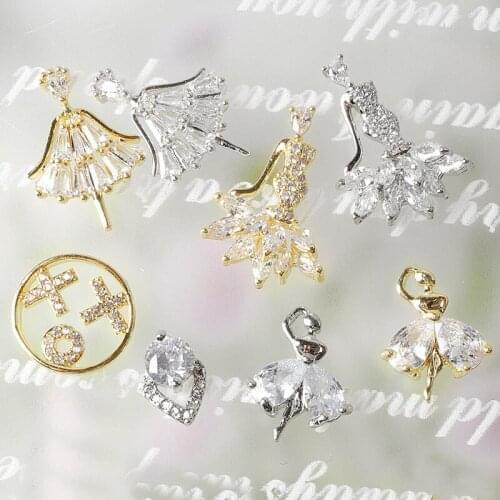 2Pcs Luxury Design Nail Art Zircon Jewelry Crystal Rhinestones Nail 3D Charms Gold Silver DIY Manicure Nail Art Craft Luxury