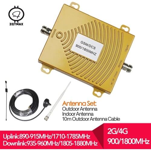 ZQTMAX 2G 4G Mobile Phone Signal Booster GSM DCS Repeater 4g LTE Cellular Signal Amplifier 900 1800 Dual Band + Antenna