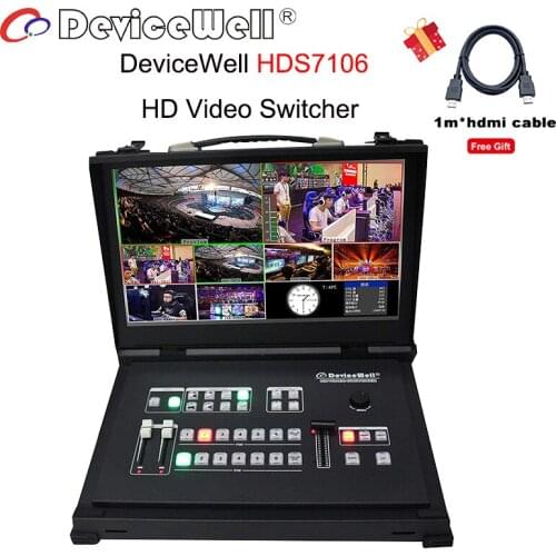 Devicewell HDS9106 9106 Video switcher with monitor 6 Channel Guide 4 SDI+2 HDMI Switcher For New Media Live Broadcasts Screen