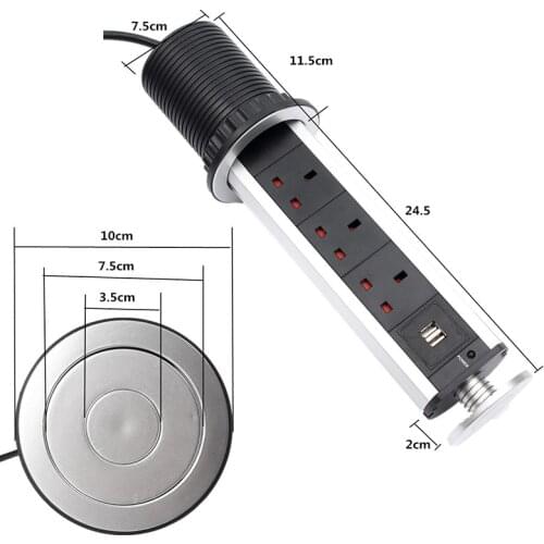 Pull Pop Up Electrical 3 Socket 2 USB Kitchen Retractable Office Metting Desk Table Socket SUB Sale