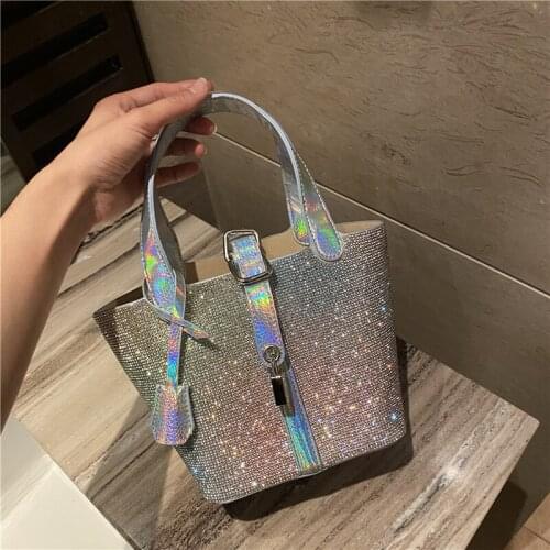 Top Quality Luxury Brand 2021 New Fashion Diamond-studded Colorful Portable Bucket Bag Full of Diamonds Shoulder Messenger Bag