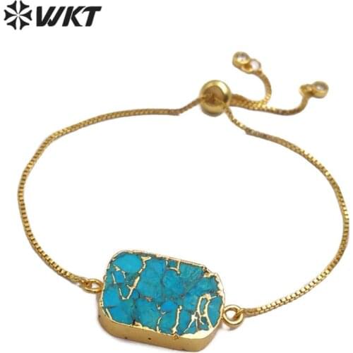 WT-B472 Natural Blue Vein Turquoises Bracelet Rectangle Shape stones Women Bracelet Jewelry Adjustable Bracelet