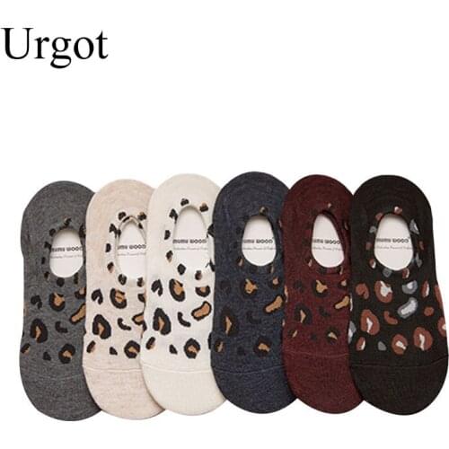 Urgot 6 Pairs Womens Socks Japanese Leopard Print Shallow Mouth Invisible Socks Summer Skid-proof Cotton Boat Socks Calcetines