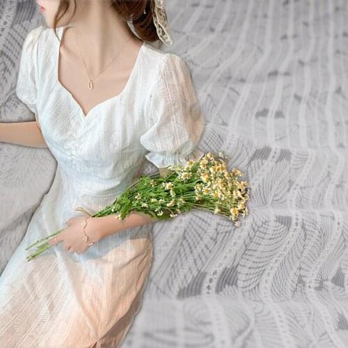 Half Meter White Elegant Stripe Tree Leaves Jacquard 100% Cotton Fabric Dress Shirt Girl Children Cloth T1637