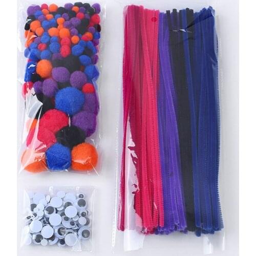 1Set Plush ball size mix + adhesive action eye + hair root twist rod children diy handmade material package crafts accessories