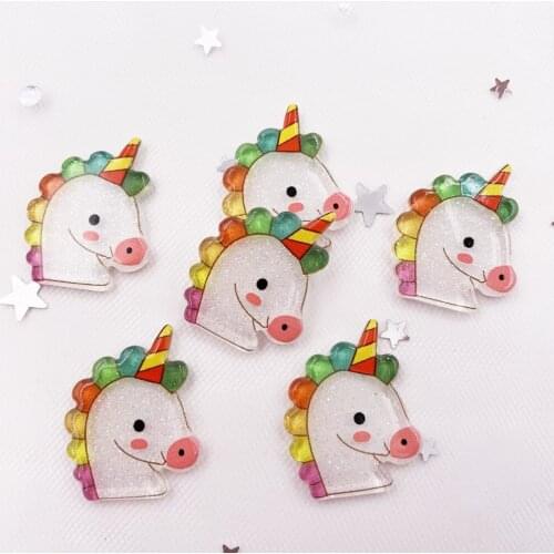 10 PCS Kawaii Colorful Cute Unicorn Flatback Acrylic Sheet Miniature Pattern Applique DIY Decor Craft Christmas Scrapbook SJ102