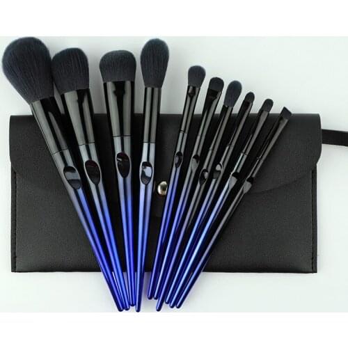 10Pcs Blue Enchantress Powder Eyeshadow Blush Full Makeup Brushes Set Foundattion Fixed Make Up Docile Soft Beauty Tool Brush