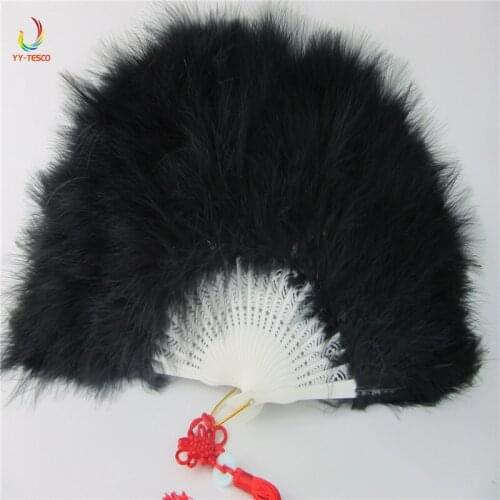 10pcs Color Thicken Fluffy Folding Marabou Feather Hand Fan Girls Dance Performance black Fan Party Favors wedding decoration