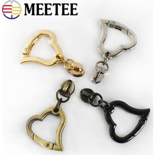 20pcs 5# Sliders for Nylon Metal Zipper Heart Spring Ring Pendant Zippers Pull DIY Bag Decor Zip Slider Puller Accessories ZT037
