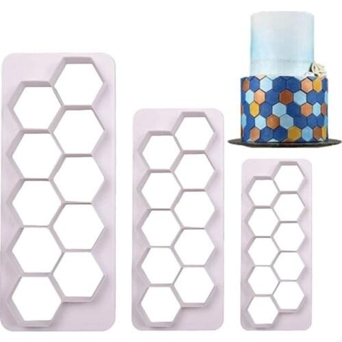 3 Pieces Hexagon Puzzle Embossed Fondant Cake Mold Chocolate Fudge Cookie Tool K087