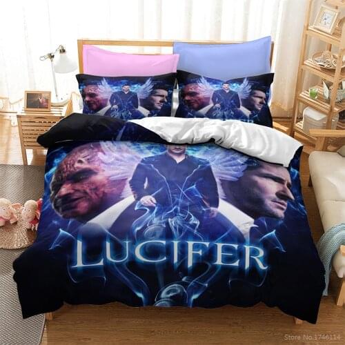 3D Printed Lucifer Duvet Cover Set Queen King Size Bedding Set Comforter Cover with Pillowcase Set Bedclothes for Home Bedroom