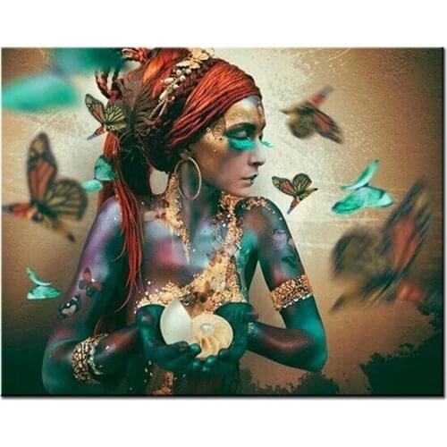 5D Diy Full Square Round Diamond Painting African Woman Butterfly Mosaic Embroidery Cross Stitch Kits Wedding DecorationZP-4323