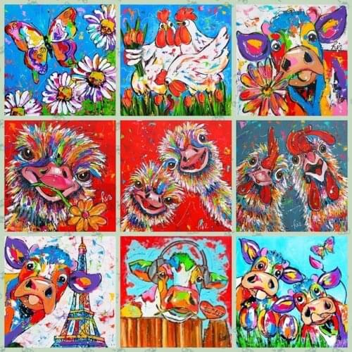 Uone New Diamond Painting 5d DIY Cross Stitch Animal Color Cow Chicken Embroidery Rhinestone Kids Adult Home Office Decor Gift