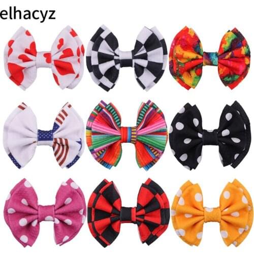 10pcs/lot 2021 New Chic Print 4" Waffle Fabric Hair Bow with/without Clip Girls Popular Headwear Kids Soft DIY Hair Accessories