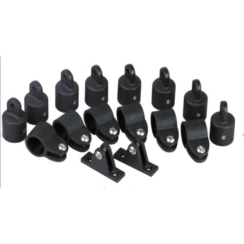 Bimini Top Fittings 16pcs/Set - 4 Bow- 7/8'' 1" ABS Plastic Marine Black Boat Accessories Hardware Set for Yacht Boat Marine