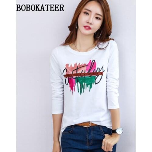 BOBOKATEER long sleeve t shirt women tops cotton t-shirts women tshirt white clothes 2020 o-neck tee shirt femme camisetas mujer