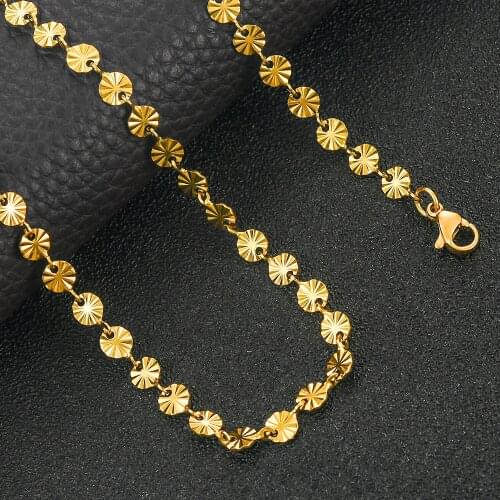 High Quality Stainless Steel Round Embossed Chain Gold Color Men and Women Fashion Necklace Jewelry Gift