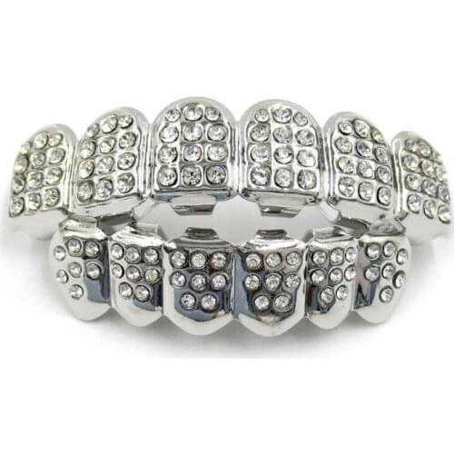 New Gold Colors Fshion Hip Hop Gold Iced Out CZ Teeth Grillz Top Bottom Men Women Jewelry Bottom size 4cmx1cm