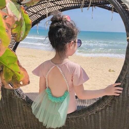 Children Swimsuit Girl One-piece Swiming Clothes Princess Baby Holiday Chrysanthemum Swimwear