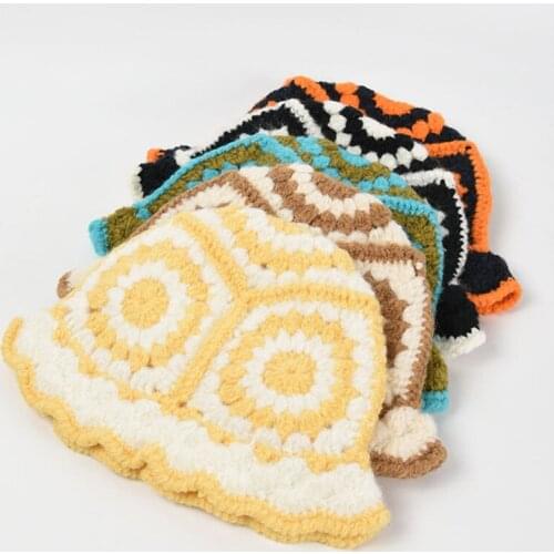 Hot Selling Hats For Women Autumn Winter Hats Thicken Keep Warm Knitting Wool Foldable Bucket Hat Wide Brim Adult Cap Female