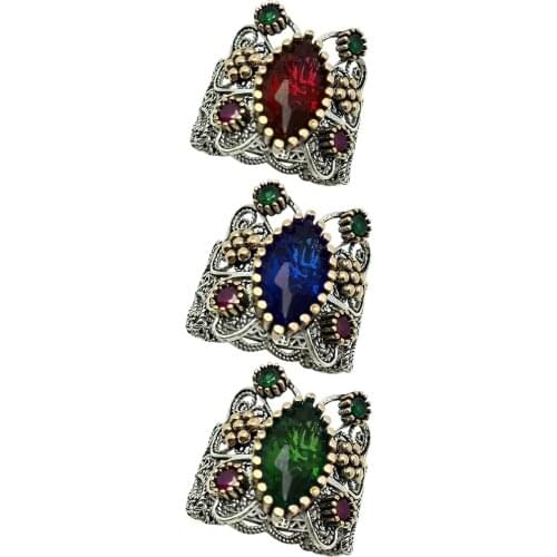 3 color Jade Sapphire Ruby Gemstone Pansies Reyyan Series Ring Filigree Silver Butterfly Motif Midyat Silver