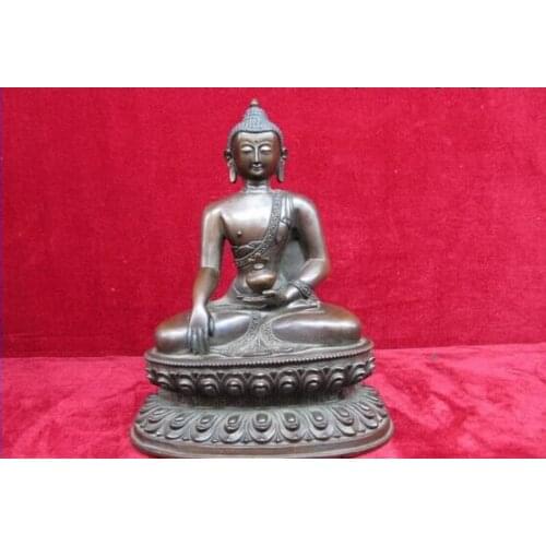 Collectible bronze lion statue S0186 8"Tibet Buddhism Old Pure purple Bronze Copper Sakyamuni Tathagata Buddha Statue