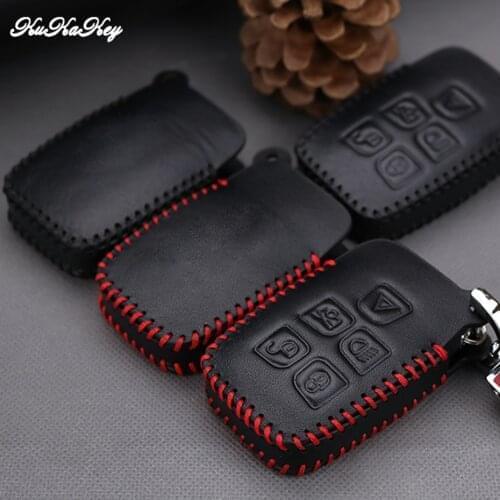 Leather Car Key Cover Case with Keychain For Land Rover Discovery 4 Freeland 2 Range Rover Evoque 2003-2016 2017 For Jaguar XJL