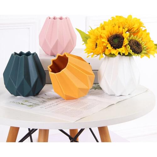 Modern simple ceramic vase home furnishings living room decorations creative rhombus vase flower arrangement ornaments