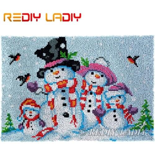 Latch Hook Kits Snowman Family Chunky Yarn Embroidery Crocheting Tapestry Kits Needlework Arts & Crafts DIY Carpet Rug 85*58cm